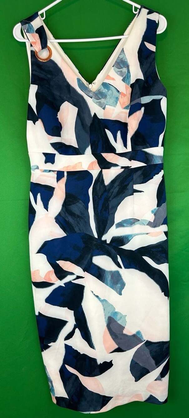 Ivanka Trump Sheath Dress Size 10 Blue Pink White Floral V-Neck Sleeveless